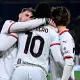 Abbraccio di gioia tra Gimenez, Leao e Joao Félix dopo il gol segnato da Leao in Bologna-Milan